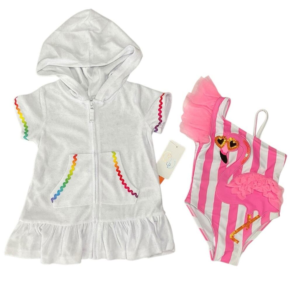 Flapdoodles Girls Swimsuit & Cover up  2 piece Set Size 2T NWT